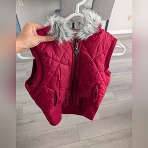 One Step Ahead Pink Quilted Vest with Faux Fur Hood